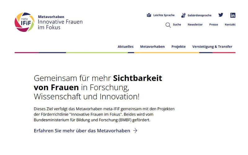 Screenshot der Website innovative-frauen-im-fokus.de